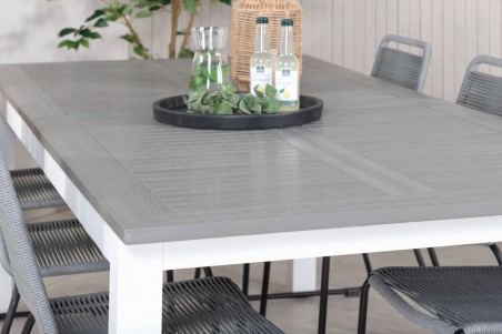 Albany & Lindos matgrupp 1 bord + 6 stolar grå/vit Venture Home