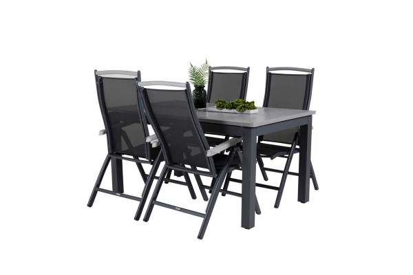 Albany matgrupp 1 bord + 4 stolar svart/grå Venture Home