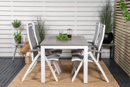 Albany matgrupp 1 bord + 4 stolar vit/grå Venture Home