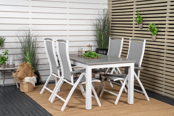 Albany matgrupp 1 bord + 4 stolar vit/grå Venture Home
