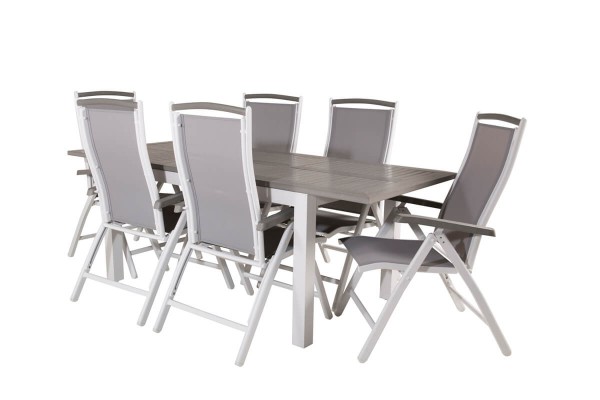 Albany matgrupp 1 bord + 6 stolar vit/grå Venture Home