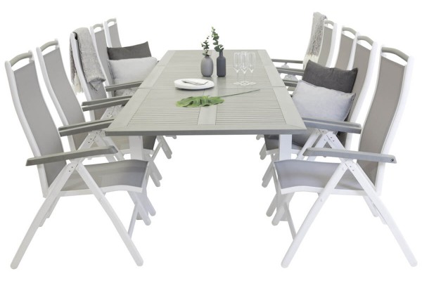 Albany matgrupp 1 bord + 10 stolar grå/vit Venture Home