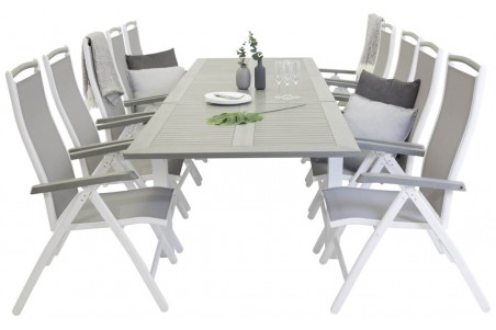 Albany matgrupp 1 bord + 10 stolar grå/vit Venture Home