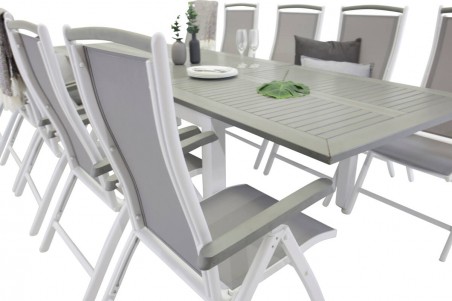 Albany matgrupp 1 bord + 10 stolar grå/vit Venture Home