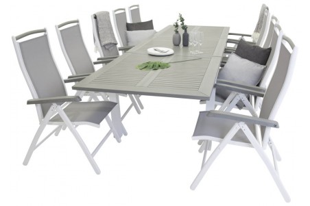 Albany matgrupp 1 bord + 10 stolar grå/vit Venture Home
