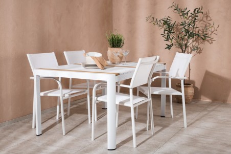 Togo & Santorini matgrupp 1 bord + 4 stolar vit Venture Home