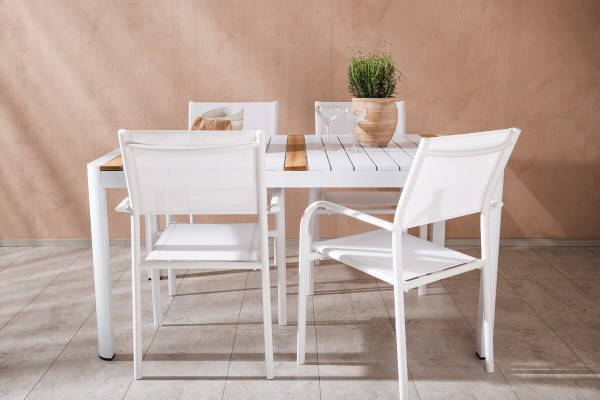 Togo & Santorini matgrupp 1 bord + 4 stolar vit Venture Home