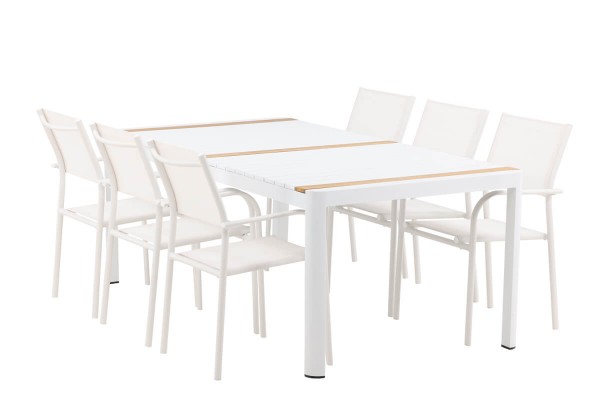 Togo & Santorini matgrupp 1 bord + 6 stolar vit Venture Home