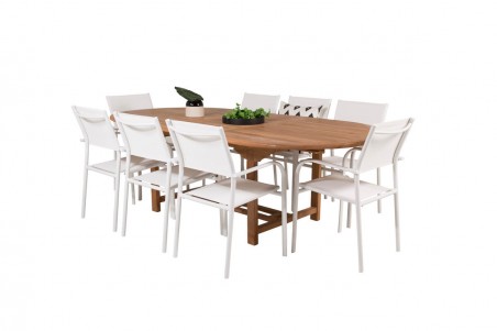 Kenya & Santorini matgrupp 1 bord + 8 stolar vit/natur Venture Home