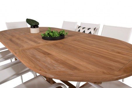 Kenya & Santorini matgrupp 1 bord + 8 stolar vit/natur Venture Home
