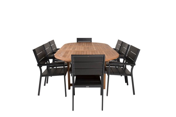 Kenya & Levels matgrupp 1 bord + 8 stolar svart/natur Venture Home