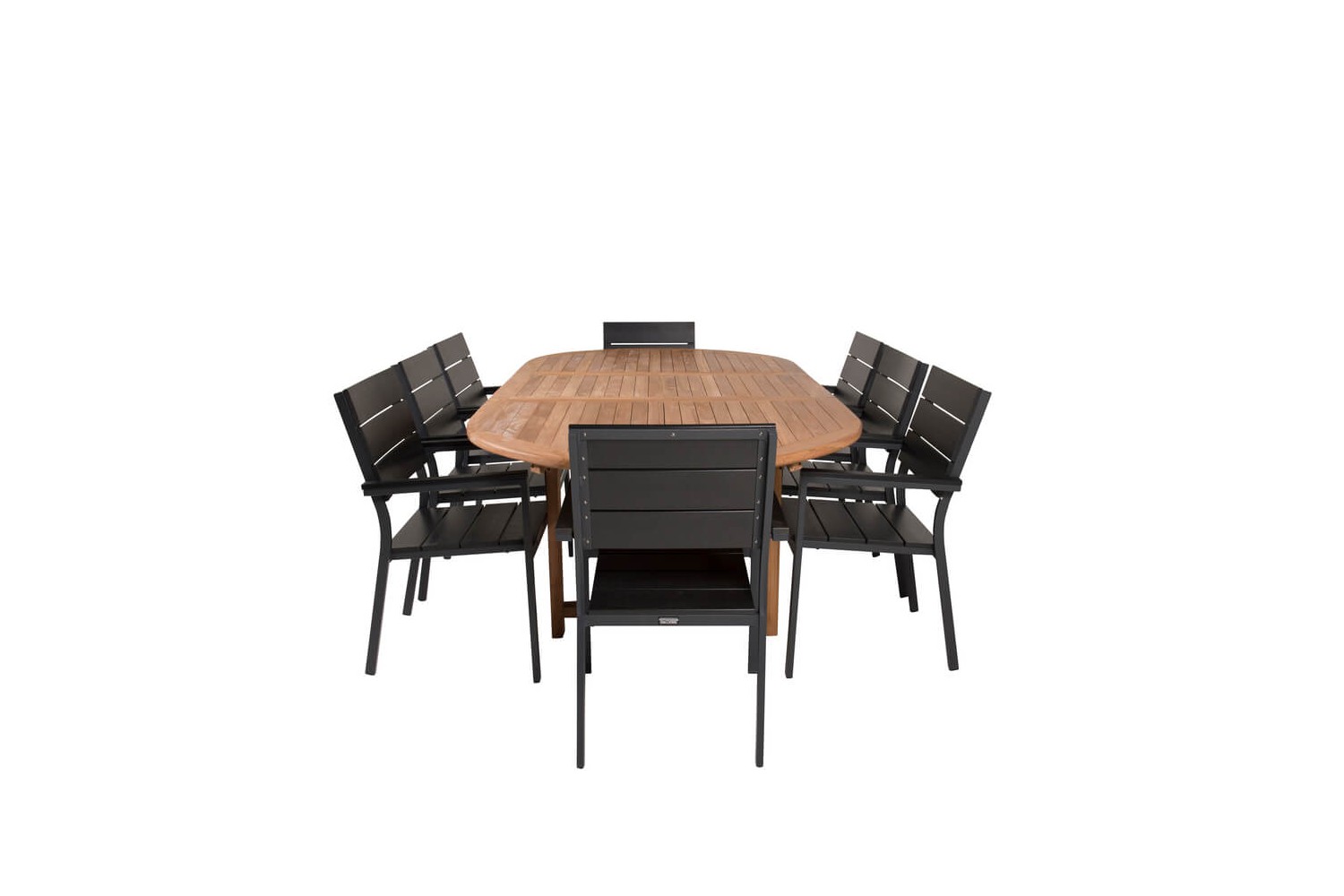 Kenya & Levels matgrupp 1 bord + 8 stolar svart/natur Venture Home