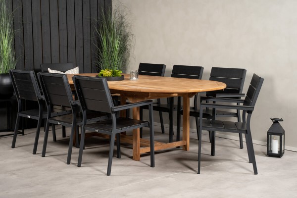 Kenya & Levels matgrupp 1 bord + 8 stolar svart/natur Venture Home