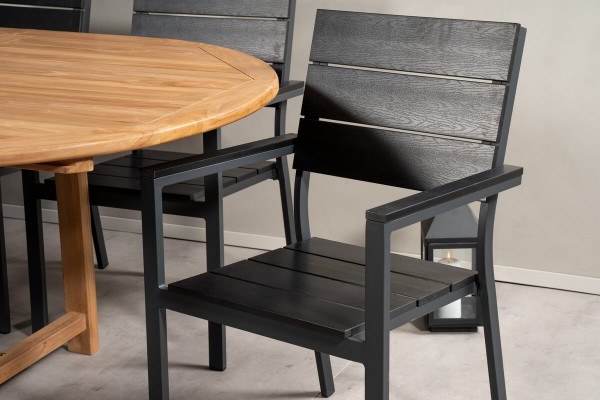 Kenya & Levels matgrupp 1 bord + 8 stolar svart/natur Venture Home