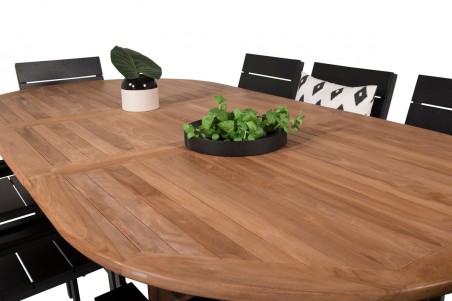 Kenya & Levels matgrupp 1 bord + 8 stolar svart/natur Venture Home