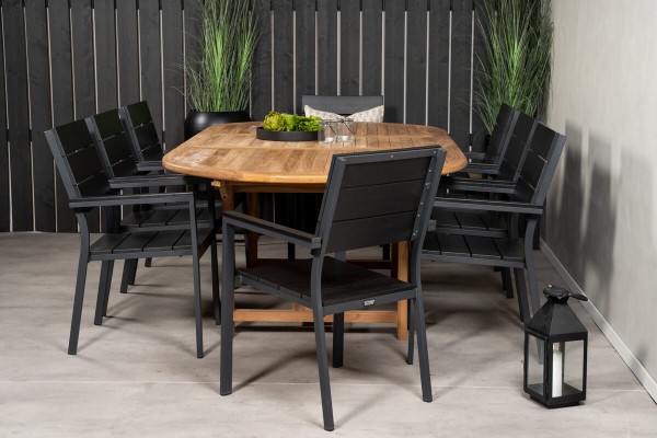 Kenya & Levels matgrupp 1 bord + 8 stolar svart/natur Venture Home