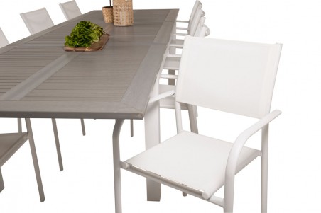 Albany & Santorini matgrupp 1 bord + 8 stolar vit/grå Venture Home