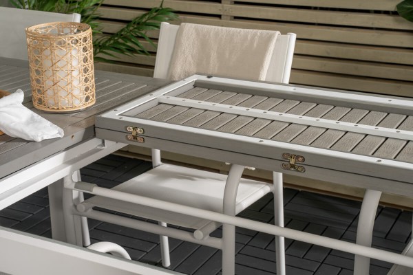 Albany & Santorini matgrupp 1 bord + 8 stolar vit/grå Venture Home