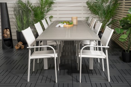 Albany & Santorini matgrupp 1 bord + 8 stolar vit/grå Venture Home