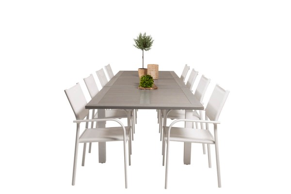 Albany & Santorini matgrupp 1 bord + 8 stolar vit/grå Venture Home
