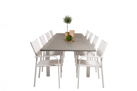 Albany & Santorini matgrupp 1 bord + 8 stolar vit/grå Venture Home