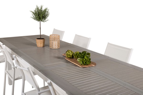 Albany & Santorini matgrupp 1 bord + 8 stolar vit/grå Venture Home