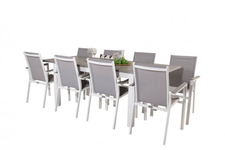 Albany & Parma matgrupp 1 bord + 8 stolar grå/vit Venture Home