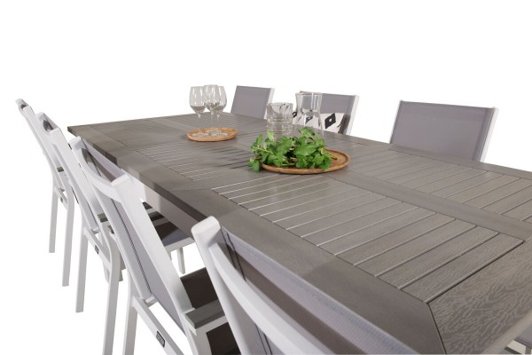 Albany & Parma matgrupp 1 bord + 8 stolar grå/vit Venture Home