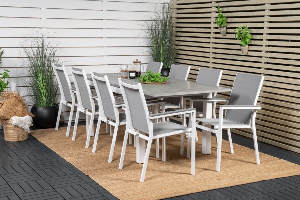 Albany & Parma matgrupp 1 bord + 8 stolar grå/vit Venture Home