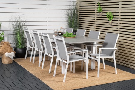 Albany & Parma matgrupp 1 bord + 8 stolar grå/vit Venture Home
