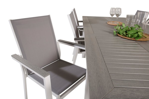 Albany & Parma matgrupp 1 bord + 8 stolar grå/vit Venture Home