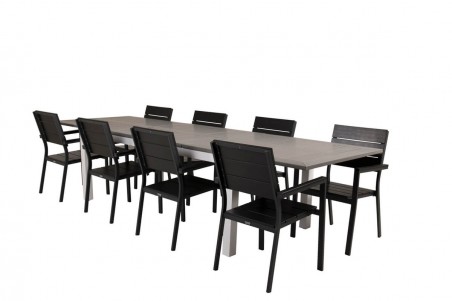 Albany & Levels matgrupp 1 bord + 8 stolar grå/svart Venture Home