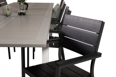 Albany & Levels matgrupp 1 bord + 8 stolar grå/svart Venture Home