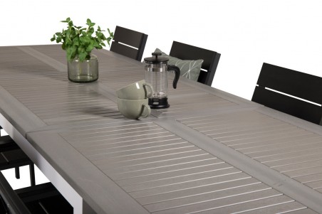 Albany & Levels matgrupp 1 bord + 8 stolar grå/svart Venture Home