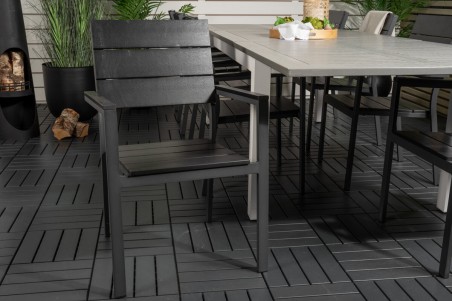 Albany & Levels matgrupp 1 bord + 8 stolar grå/svart Venture Home