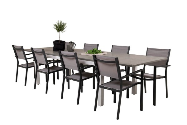 Albany & Copacabana matgrupp 1 bord + 8 stolar grå/vit Venture Home