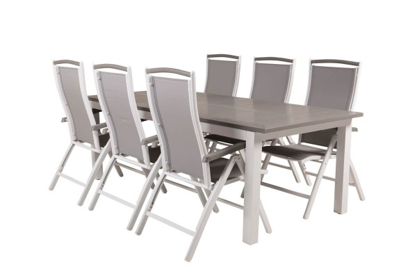 Albany matgrupp 1 bord + 6 stolar grå/vit Venture Home