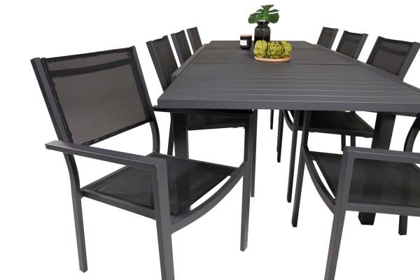 Marbella & Copacabana matgrupp 1 bord + 8 stolar svart Venture Home