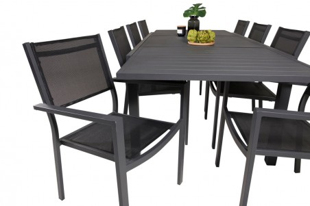 Marbella & Copacabana matgrupp 1 bord + 8 stolar svart Venture Home