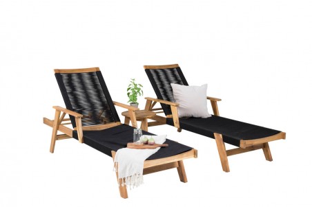 Little John & Chania solstol + sidobord natur/svart Venture Home