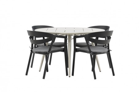 Lina & Slit rund matgrupp beige/svart Venture Home