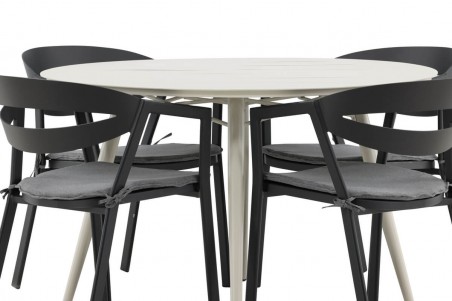 Lina & Slit rund matgrupp beige/svart Venture Home
