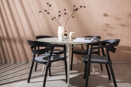 Lina & Slit rund matgrupp beige/svart Venture Home