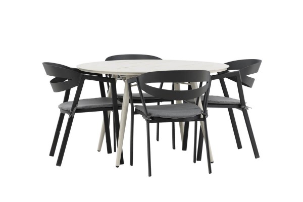 Lina & Slit rund matgrupp beige/svart Venture Home