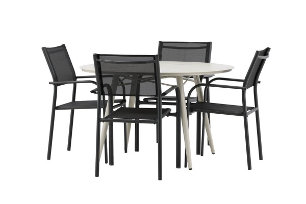Lina & Santorini rund matgrupp beige/svart Venture Home