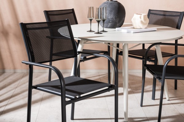 Lina & Santorini rund matgrupp beige/svart Venture Home