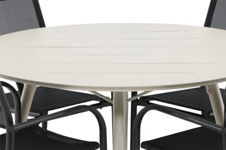 Lina & Santorini rund matgrupp beige/svart Venture Home