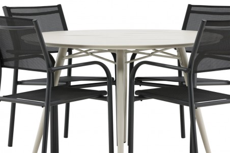 Lina & Santorini rund matgrupp beige/svart Venture Home