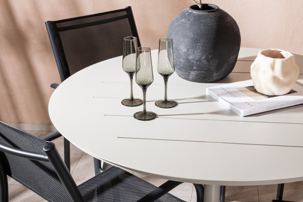 Lina & Santorini rund matgrupp beige/svart Venture Home