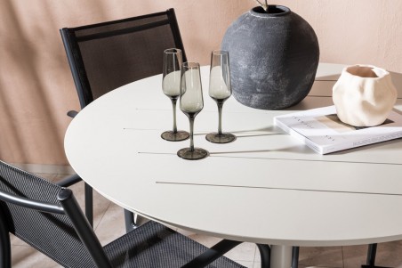 Lina & Santorini rund matgrupp beige/svart Venture Home